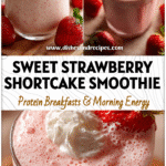 Creamy Strawberry Protein Smoothie for a Sweet & Energizing Breakfast 5 Glass of Strawberry Vanilla Protein Smoothie made with Strawberries and Cream Protein Powder for a healthy breakfast.