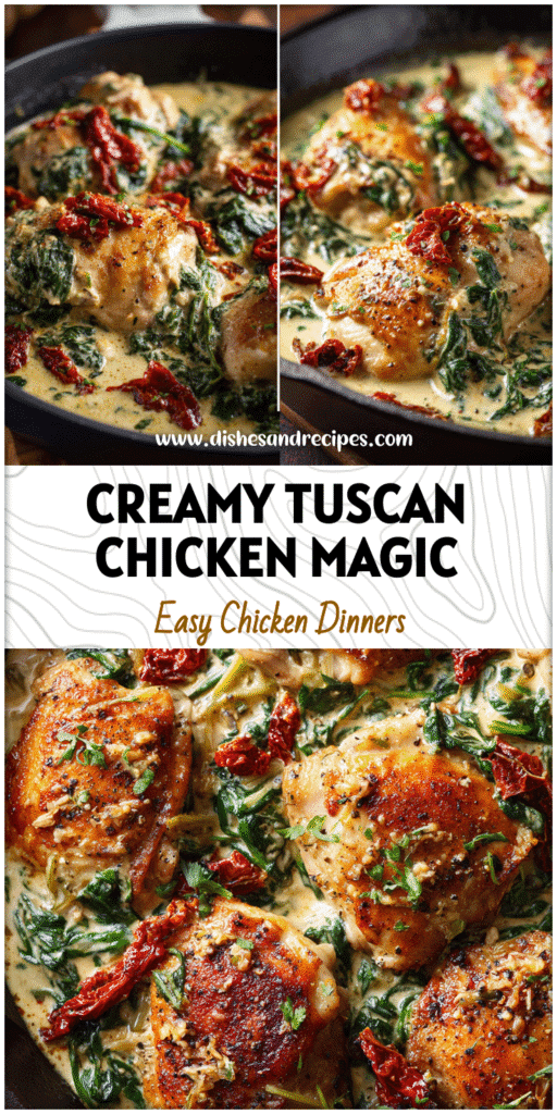 Creamy Tuscan Chicken With Spinach and sun-dried tomatoes served in a skillet for a comforting meal