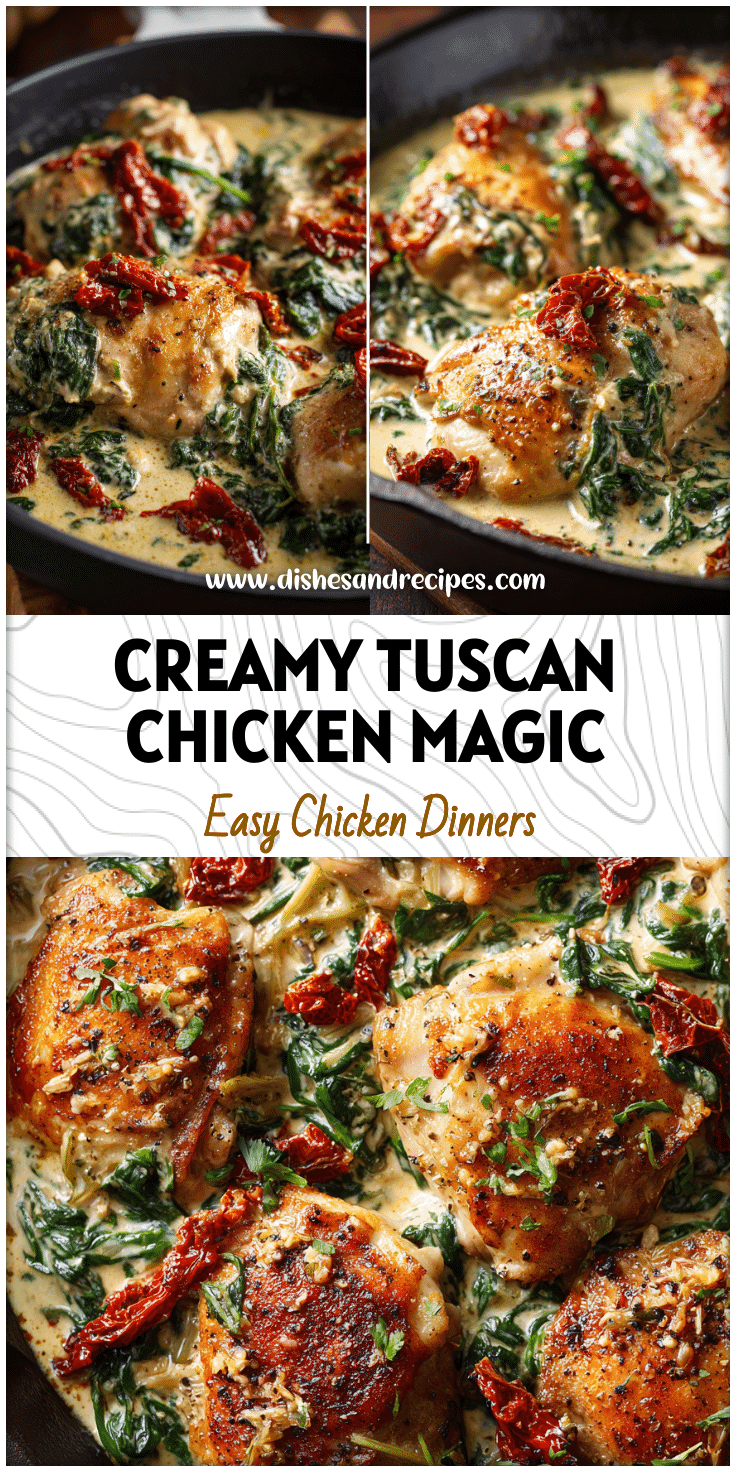 Creamy Tuscan Chicken With Spinach and sun-dried tomatoes served in a skillet for a comforting meal