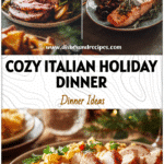 Rustic Italian dishes and wine on a Christmas table showing Creative Christmas Dinner Ideas for a cozy gathering.