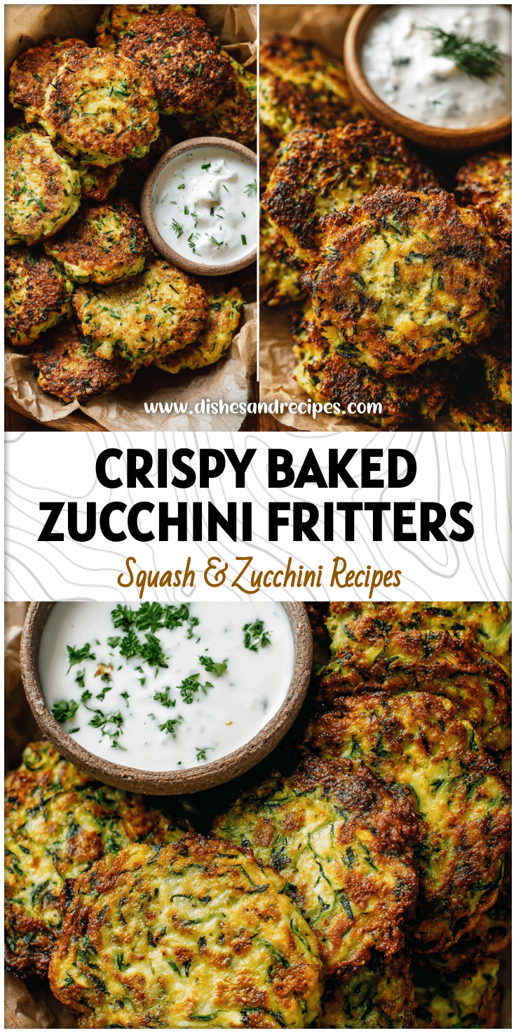 Golden baked zucchini fritters served with yogurt dip as a healthy veggie based recipe.