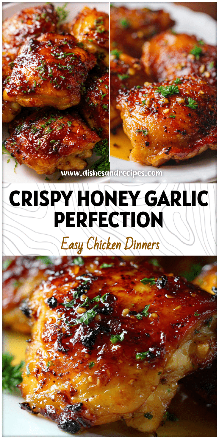 Golden Air Fryer Honey Garlic Chicken Thighs with glossy glaze and crispy edges on a white plate.