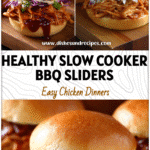 Slow cooked Crockpot Barbecue pulled chicken sliders served on buns with sauce, perfect Bbq Chicken In The Crockpot recipe.
