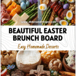 Easter brunch charcuterie board styled with woodland touches, cross-shaped snacks, meats, cheeses, and spring appetizers.