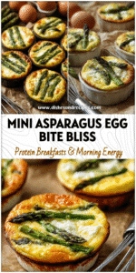 Home 8 Asparagus Egg Bites with Goat Cheese displayed on Brown Paper beside an Egg Whisk and Ceramic Baking Dish.