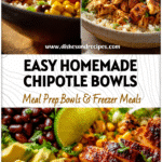 Colorful Chicken Burrito Bowl filled with rice, grilled chicken, beans, and veggies styled like Chipotle Recipes and Healthy Bowls.