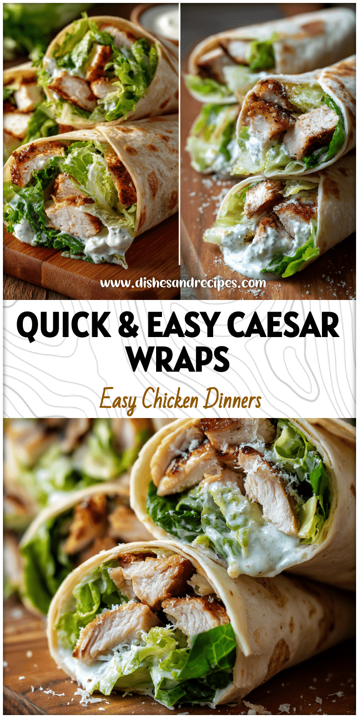 Close-up of Chicken Caesar Wraps with grilled chicken, fresh romaine, and parmesan on a wooden board