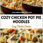 Easy Chicken Pot Pie Noodle Skillet Recipe for Cozy Nights 5 A creamy skillet of Chicken Pot Pie Noodles with vegetables and tender chicken in a rich sauce.
