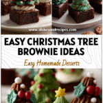 Plate with Christmas Tree Brownies surrounded by festive cupcakes and cookies