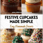 Easy Christmas Tree Cupcakes & Holiday Cupcake Ideas 5 Festive Christmas Tree Cupcakes decorated with colorful sprinkles and icing, perfect for Christmas Cupcakes Recipes.
