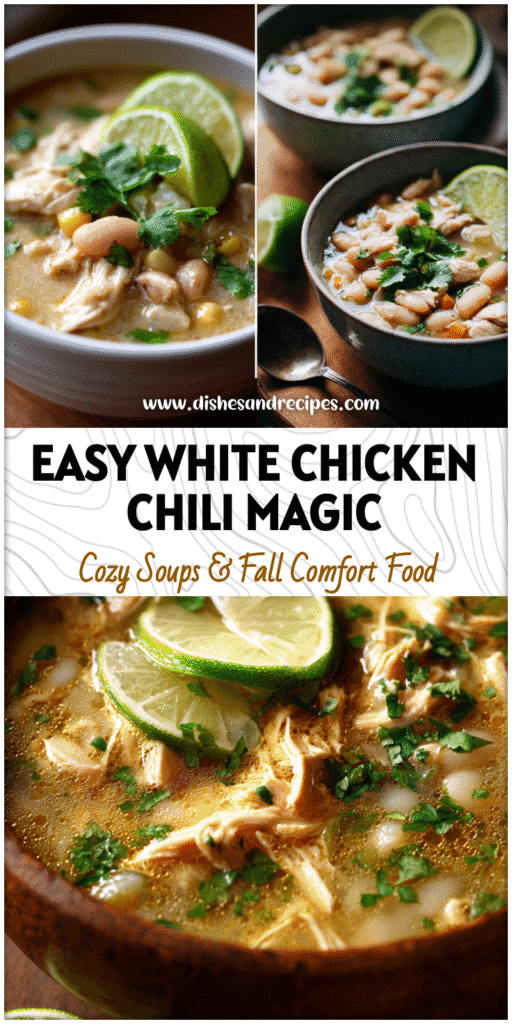 Home 35 Bowl of Easy Crockpot White Chicken Chili topped with cilantro and lime, perfect for Recetas De Cena ideas.
