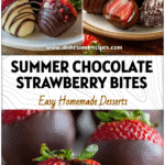 Chocolate Filled Strawberry Yogurt Bites and Chocolate Covered Yogurt Strawberries as summer sweet treats on a plate.
