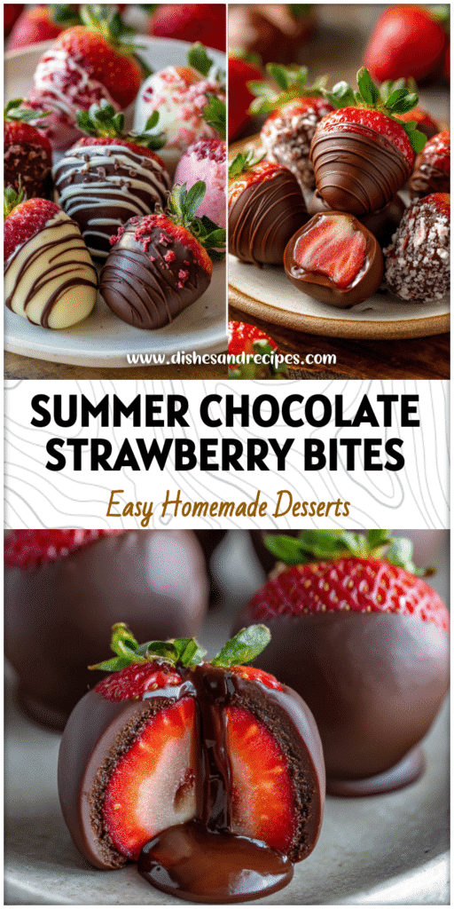 Chocolate Filled Strawberry Yogurt Bites and Chocolate Covered Yogurt Strawberries as summer sweet treats on a plate.
