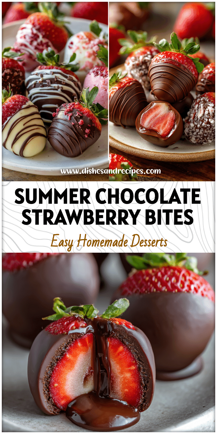 Chocolate Filled Strawberry Yogurt Bites and Chocolate Covered Yogurt Strawberries as summer sweet treats on a plate.