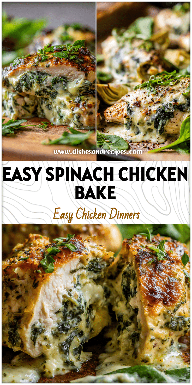 Close-up of oven baked spinach artichoke stuffed chicken with creamy filling and fresh greens for a healthy carb dinner.