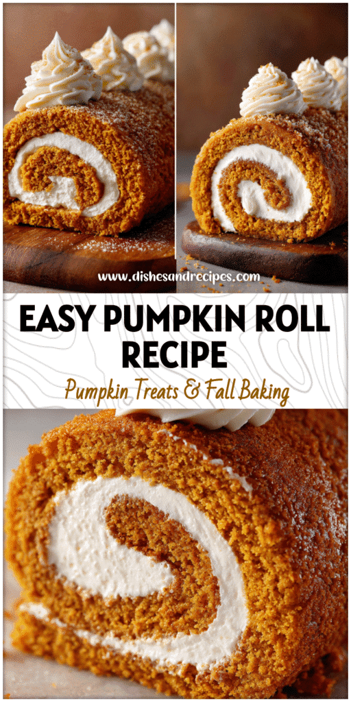 Home 11 Fresh pumpkin cake roll sliced to reveal a creamy cheese filling and topped with light whipped cream swirls