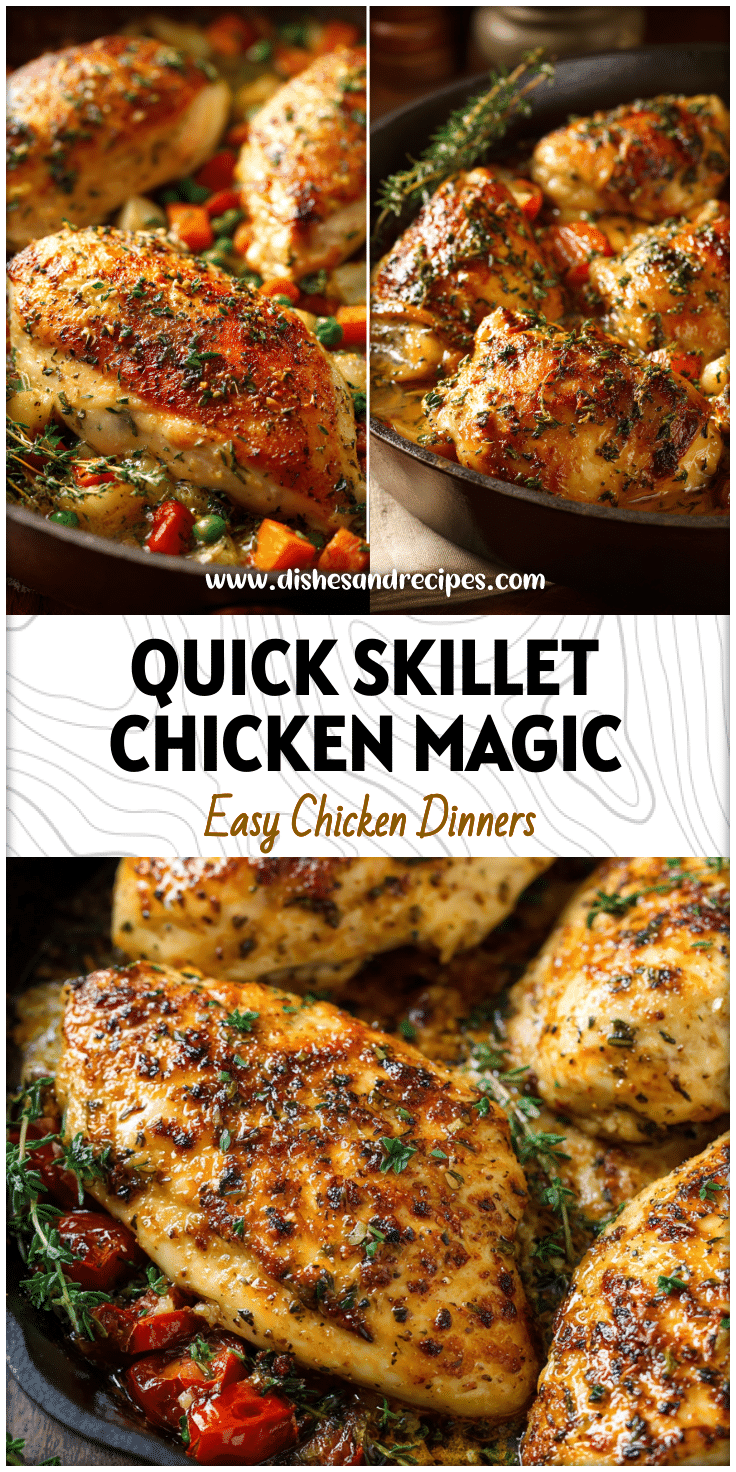 Golden skillet baked chicken with herbs and vegetables perfect for easy weeknight meals.