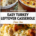 Easy Turkey and Mashed Potatoes Casserole for Thanksgiving Leftovers 5 Creamy Turkey And Mashed Potato Casserole baked with golden cheese and fresh herbs on top.