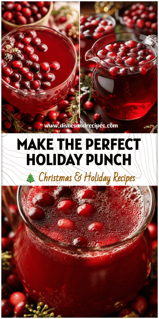 Home 32 Glass pitcher of red Homemade Christmas Punch surrounded by cranberries and holiday table decorations