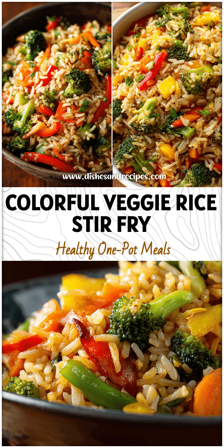 Bowl of colorful veggie rice stir fry featuring carrots, broccoli, and peppers for an easy vegetable fast meal.