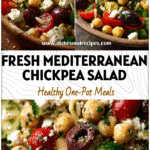 Fresh Mediterranean Chickpea Salad With Feta, Olives & Herbs 5 Colorful Mediterranean Chickpea Salad With Feta, Olives, Herbs, and Lemon served in a rustic bowl.