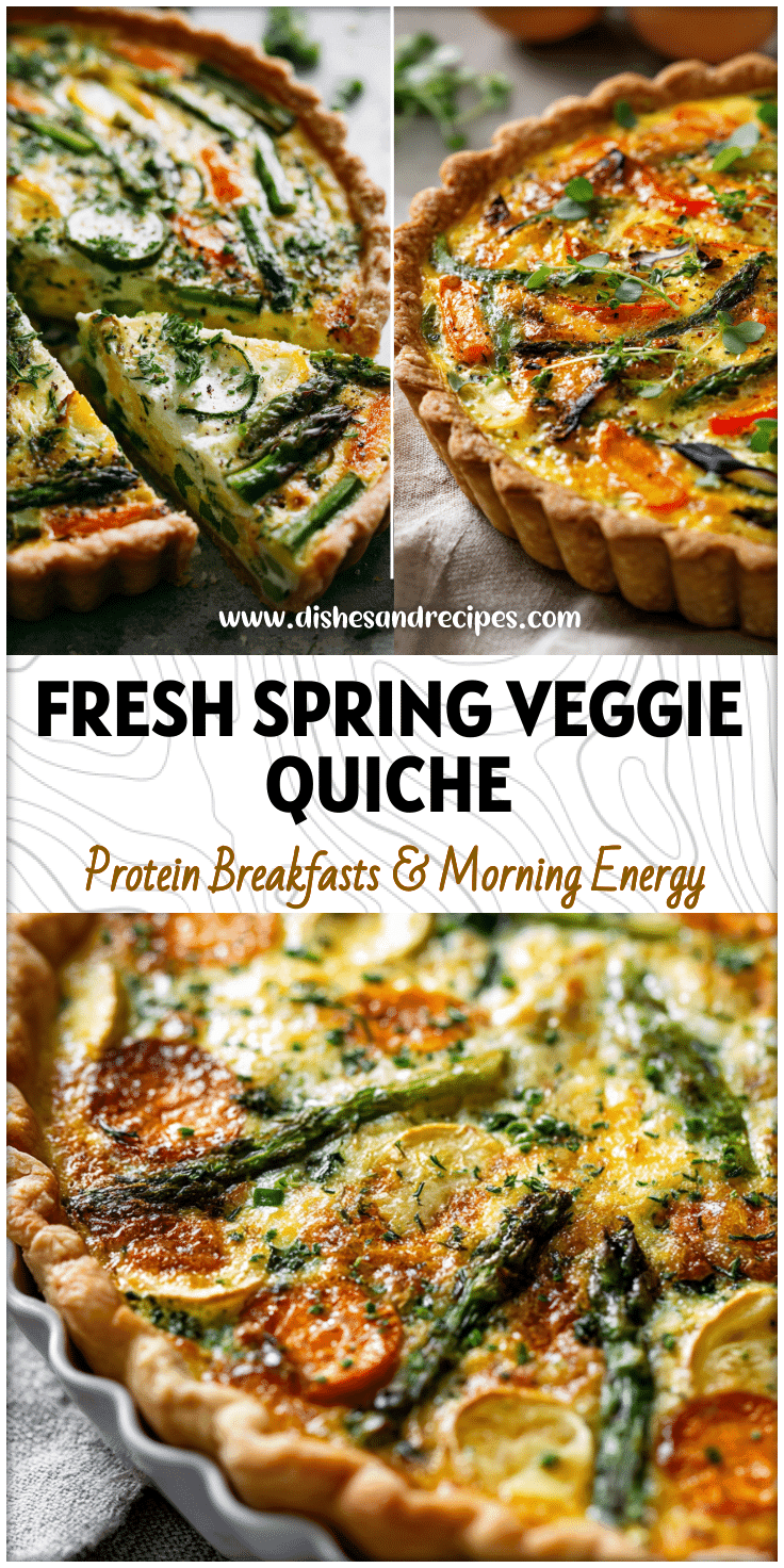 Golden-baked Spring Vegetable Quiche filled with fresh herbs and colorful veggies, perfect for a vegetarian brunch.