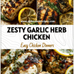Close-up of Garlic Herb Grilled Chicken with fresh herbs and lemon slices showcasing a Light Lemon Garlic Marinade.