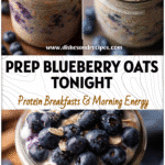 Jar of Healthy Blueberry Overnight Oats topped with fresh blueberries for a Quick And Easy Meal Prep Breakfast
