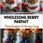 Healthy Chia Yogurt Parfait layered with berries, granola, and Greek yogurt in clear jars.