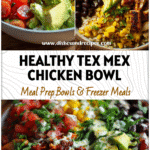 Colorful Chicken and Avocado Burrito Bowls styled like a Healthy High Protein Burrito and Tex Mex Bowl Recipe