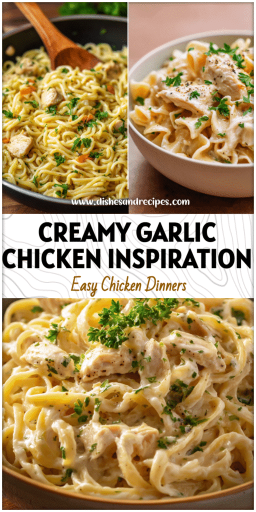 Home 30 Bowl of creamy chicken and garlic noodles garnished with parsley and served warm.