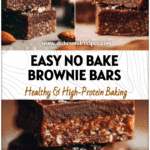 Stacked Vegan Almond Butter Brownies showing layers of fudgy Healthy No Bake Almond Butter Bars and Raw Vegan Desserts style texture.