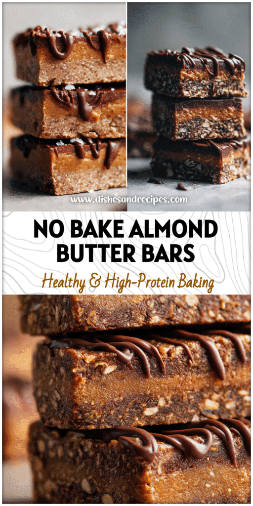 Home 12 Stacked almond butter brownie bars with chocolate drizzle showcasing Healthy No Bake Almond Butter Bars and Vegan Raw Desserts.