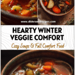 Rustic bowl of hearty Winter Veggie Soup with carrots, potatoes, and herbs ready to serve