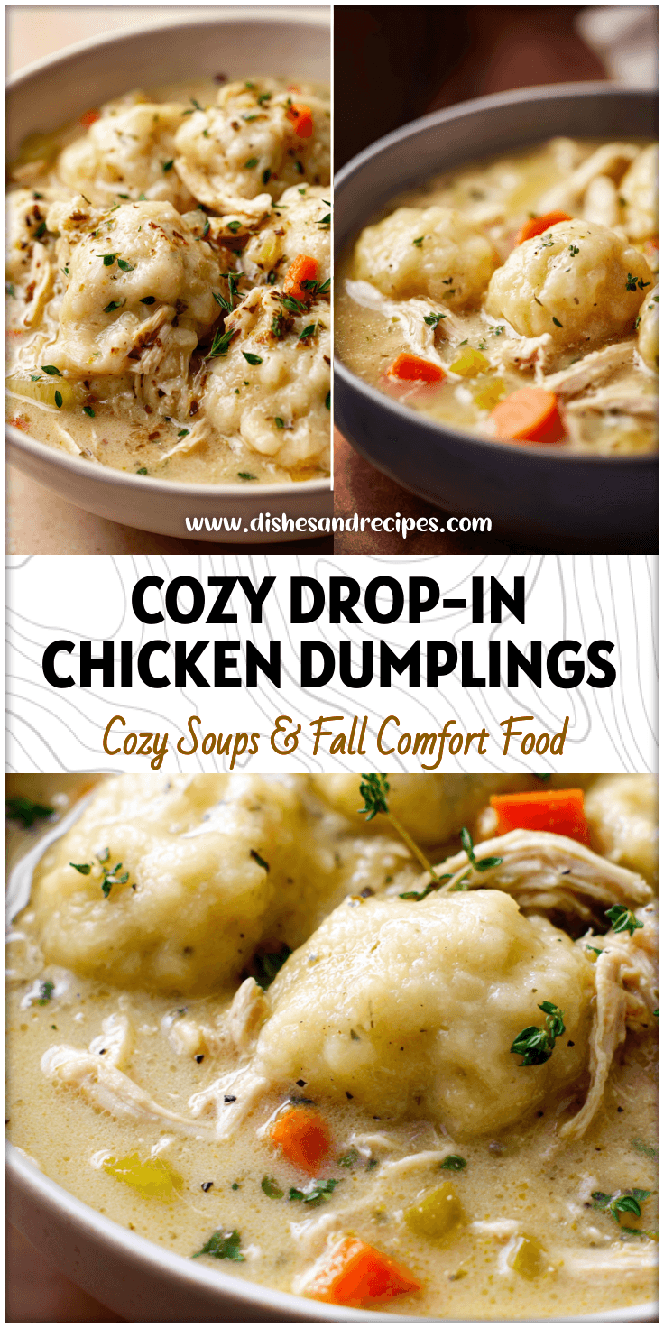 Bowl of Chicken Drop Dumpling Soup with thick dumplings and tender chicken pieces in a creamy broth