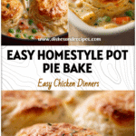 Golden biscuit‑topped Chicken Pot Pie Casserole with creamy chicken and vegetables in a rustic baking dish
