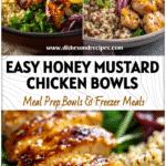 Honey Mustard Chicken Meal Prep Bowls | 30 Min Healthy On The Go Dinner 5 Colorful Honey Mustard Chicken Meal Prep Bowls with quinoa and veggies for a Healthy On The Go Dinner.