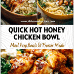 Hot Honey Feta Chicken Bowl | Quick & Healthy Dinner Recipes Weeknight Idea 5 Hot Honey Feta Chicken Bowl with quinoa, greens, and honey drizzle served in a bright bowl.