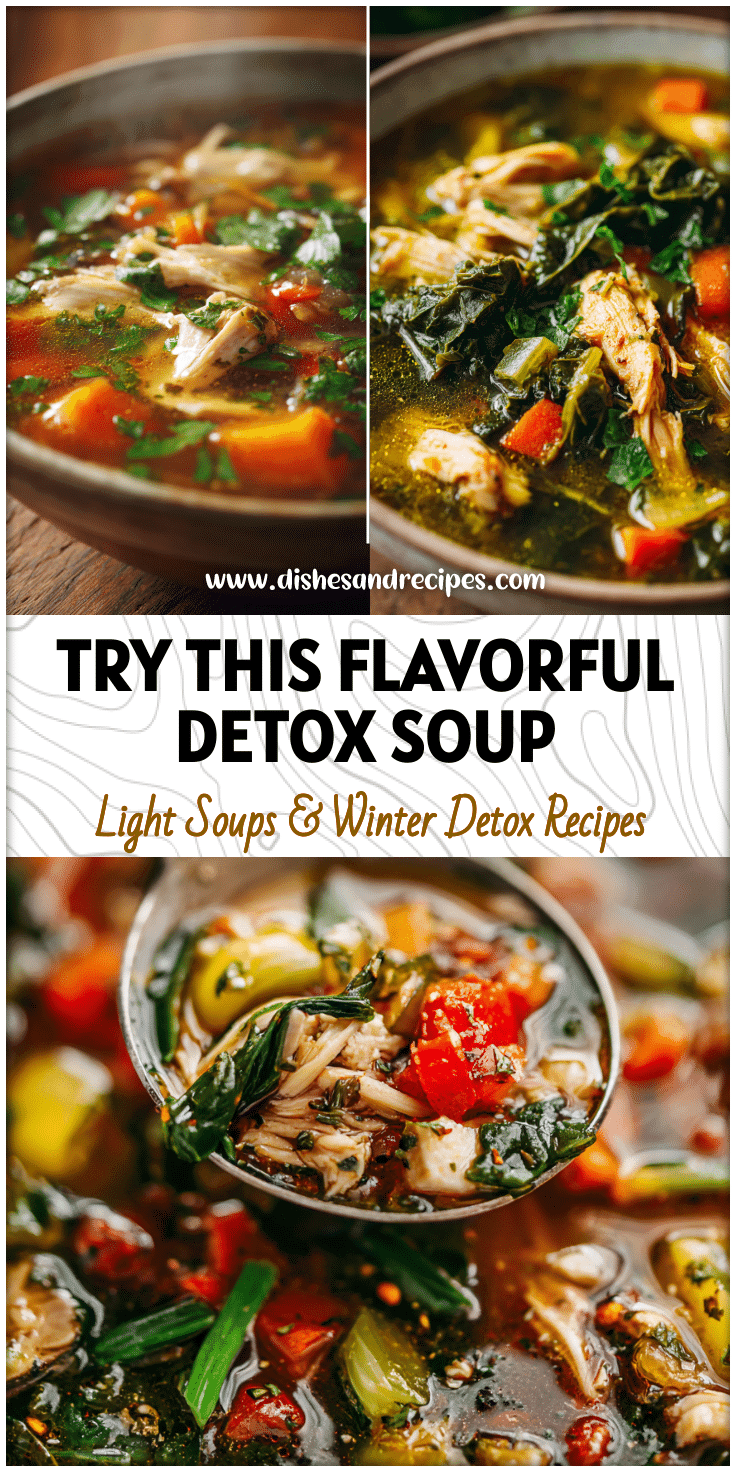 A steaming bowl of Detox Chicken Soup inspired by Recetas Mexicanas and Jamie Oliver, rich in vegetables and herbs for a healthy detox meal.