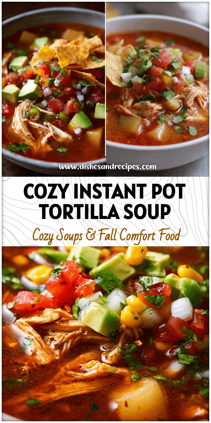 Bowl of Classic Chicken Tortilla Soup With Potatoes and Salsa topped with colorful Toppings For Tortilla Soup.