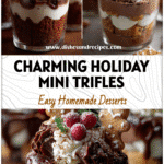 Irresistible Mini Chocolate & Gingerbread Trifles 5 Mini Chocolate and Gingerbread Trifles layered with cream and festive toppings in small dessert cups.
