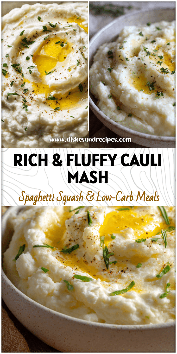 Close-up of keto cauliflower mashed potatoes with cream cheese topped with melted butter and herbs.