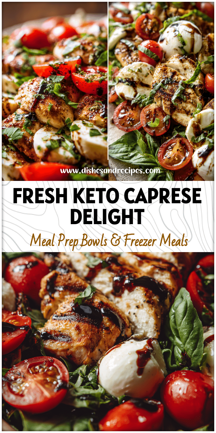 Keto Chicken Caprese Salad with balsamic dressing, grilled chicken, tomatoes, and mozzarella for a fresh Caprese Dinner