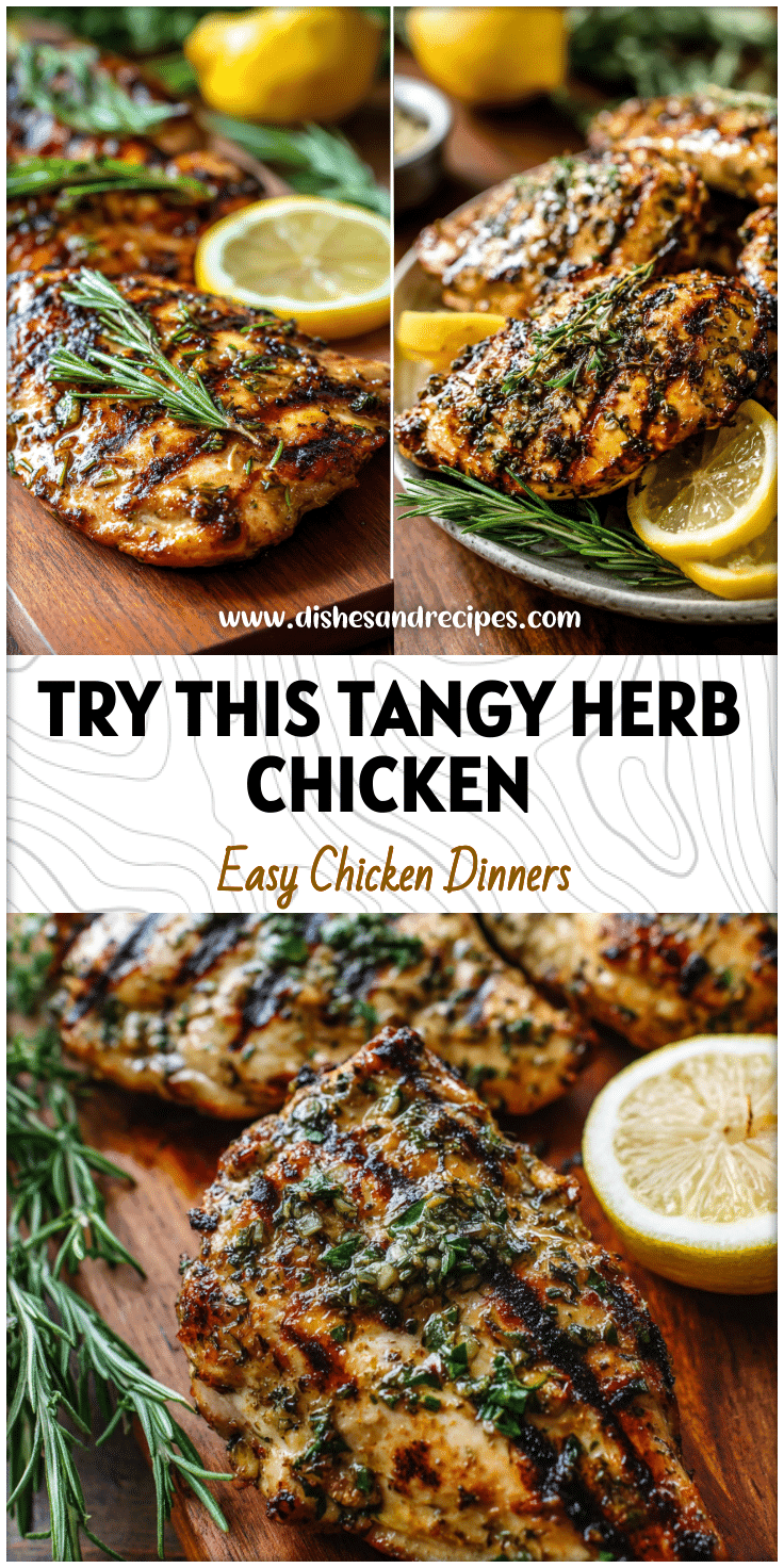 Grilled chicken brushed with Lemon Balsamic Chicken Marinade and topped with fresh herbs.