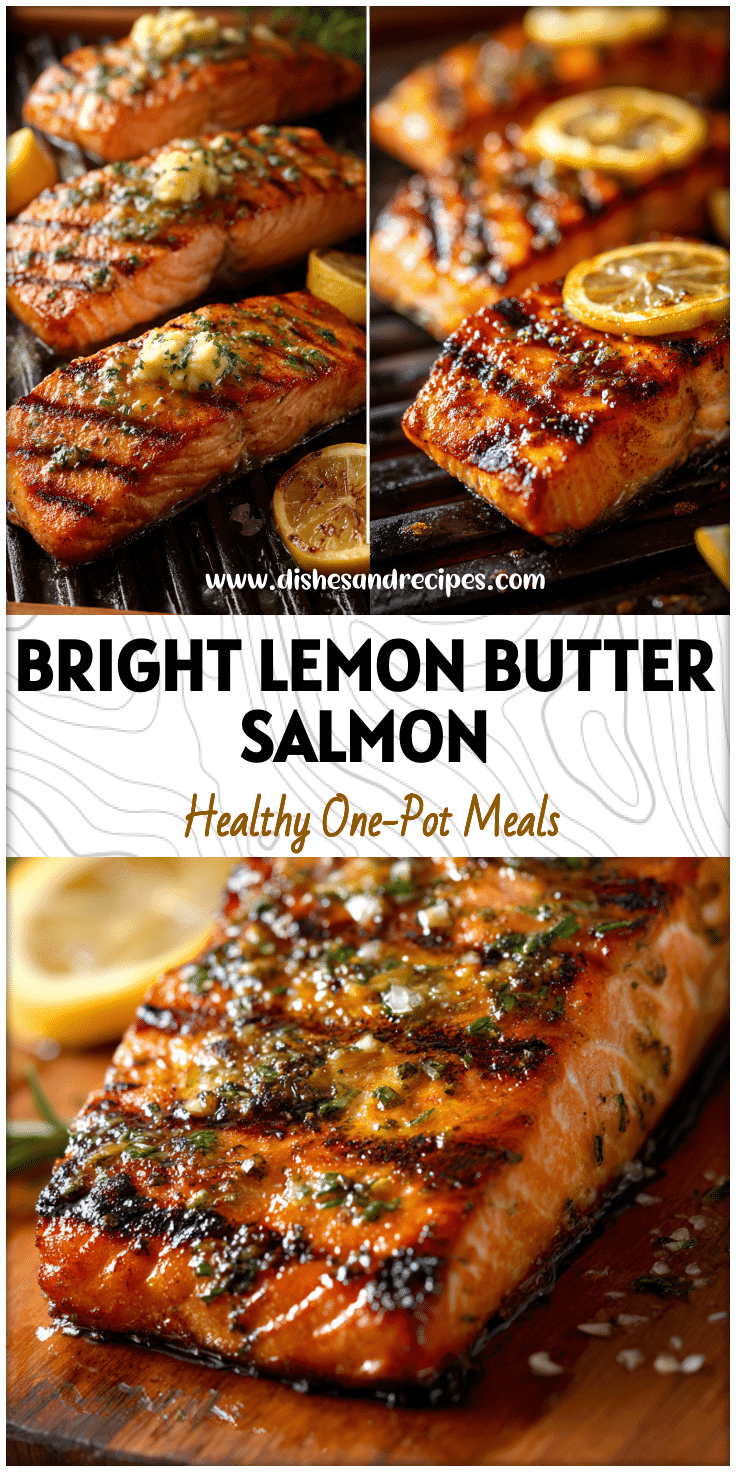 Close-up of lemon grilled salmon brushed with honey mustard and butter sauce on the grill.