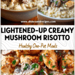 A creamy chicken mushroom risotto topped with golden Smothered Chicken Mushrooms and rich Creamy Balsamic Mushroom Chicken.