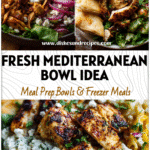 Greek Chicken Gyro Bowl with fresh greens, tomatoes, and pita pieces for Mediterranean Diet Recipes Dinners.