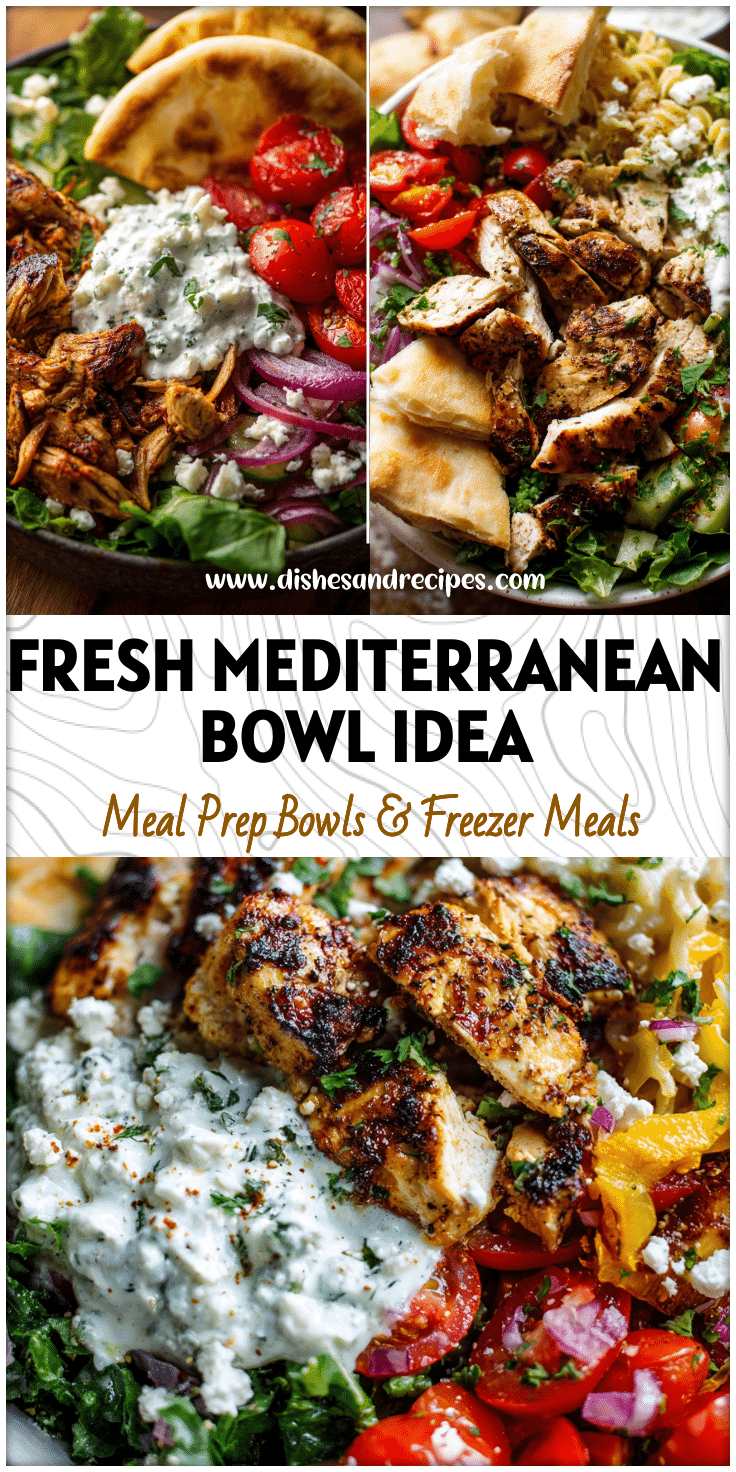 Greek Chicken Gyro Bowl with fresh greens, tomatoes, and pita pieces for Mediterranean Diet Recipes Dinners.