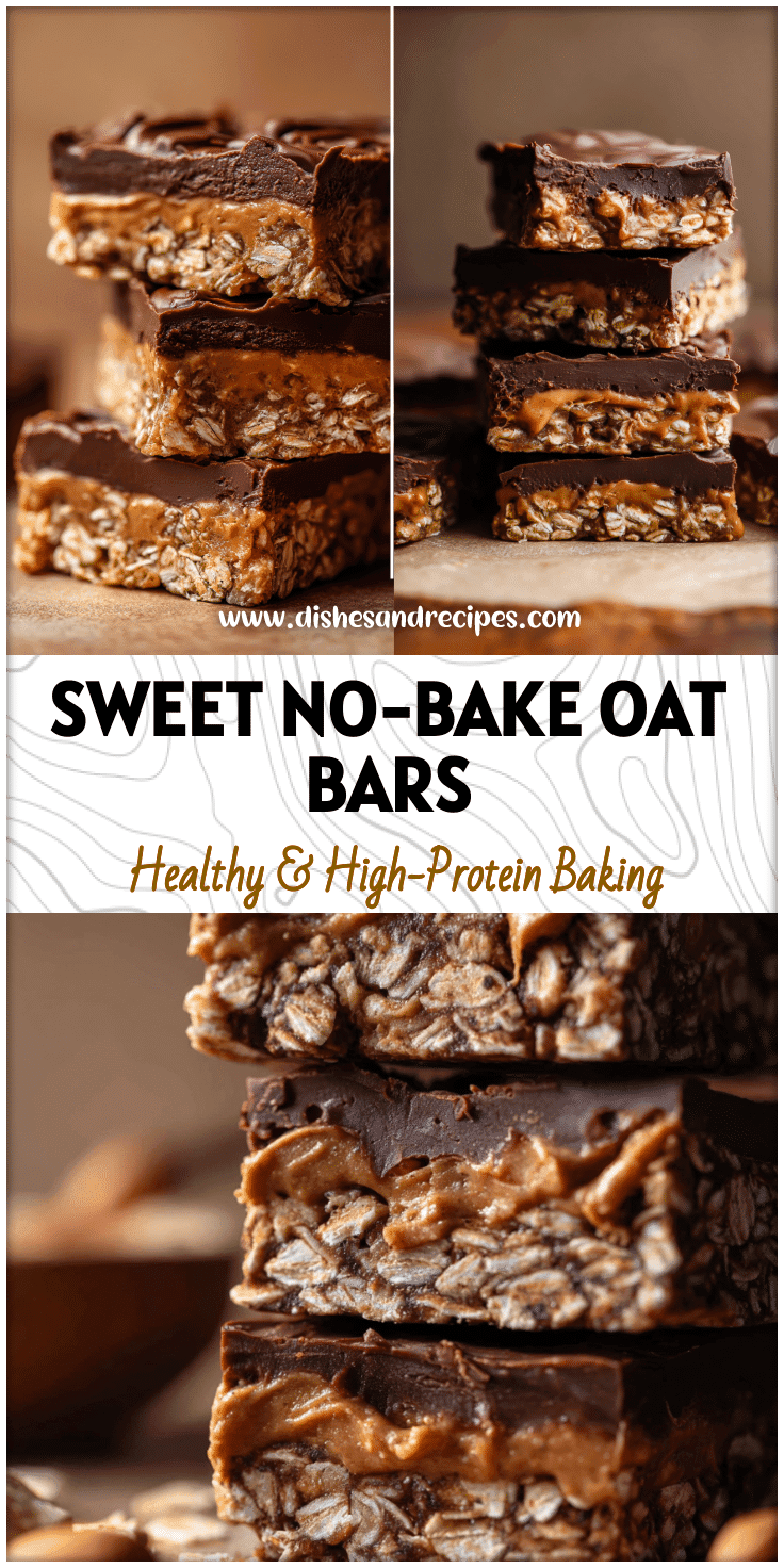 Stacked chocolate oat bars with peanut butter and Greek yogurt layers for a sweet and healthy dessert.