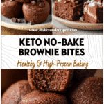 No-sugar chocolate baked protein bites stacked on a plate, creamy and rich like keto cottage cheese brownie bites.